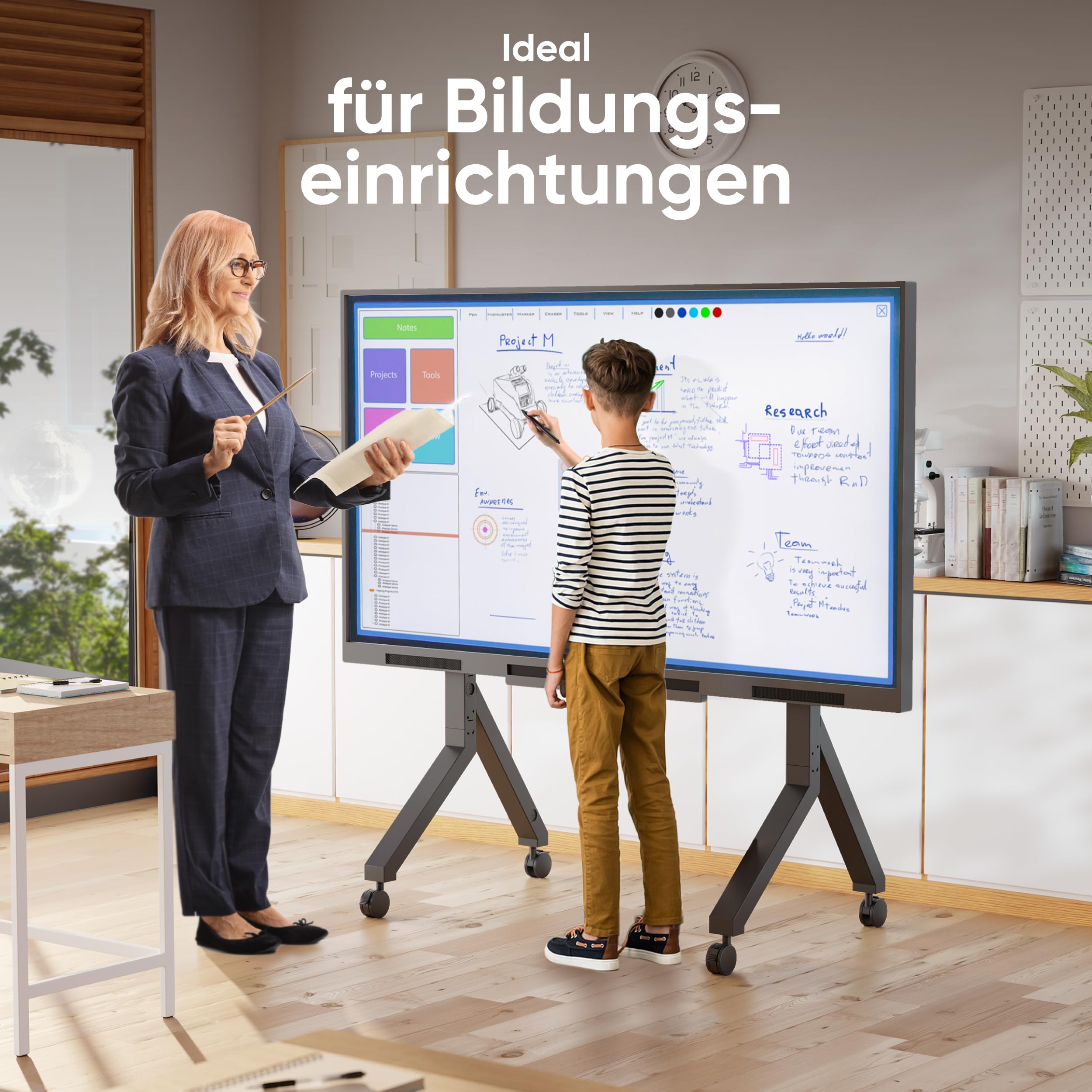 ONKRON TV Ständer rollbar für 70-110 Zoll Fernseher, max Belastung 125 kg, Fernseher Rollwagen mit Ablage, TV Standfuss VESA 200x200-1000x800, mobiler Fernsehständer mit Rollen Schwarz TS2081-B