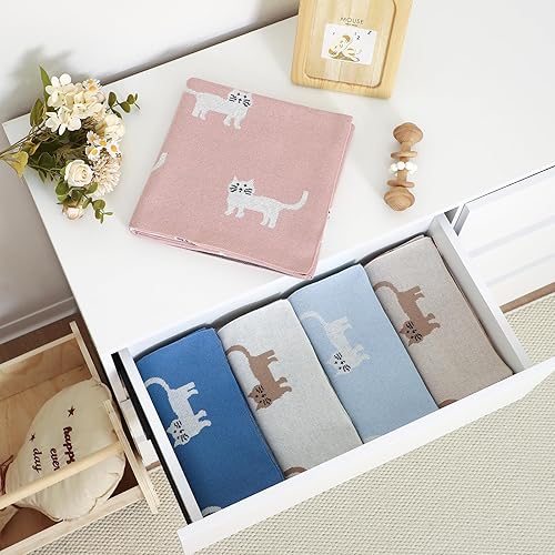 Miniatura 4 de Hadetoto Mantas de bebé para niños y niñas, mantas de algodón de punto para recién nacidos, manta de recepción de ganchillo neutro, esenciales