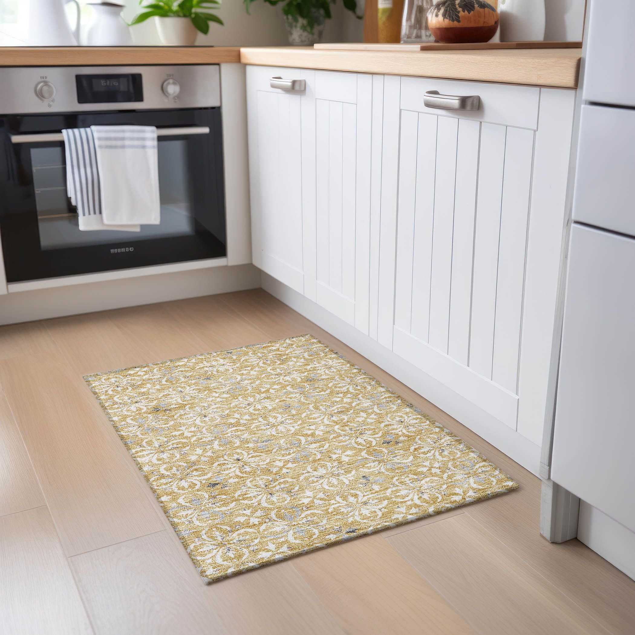 Addison Rugs Chantille ACN930 Gold 1'8" x 2'6" Indoor/Outdoor, Machine Washable, Easy Clean, Non Shedding, Bedroom, Living Room, Dining Room, Kitchen,