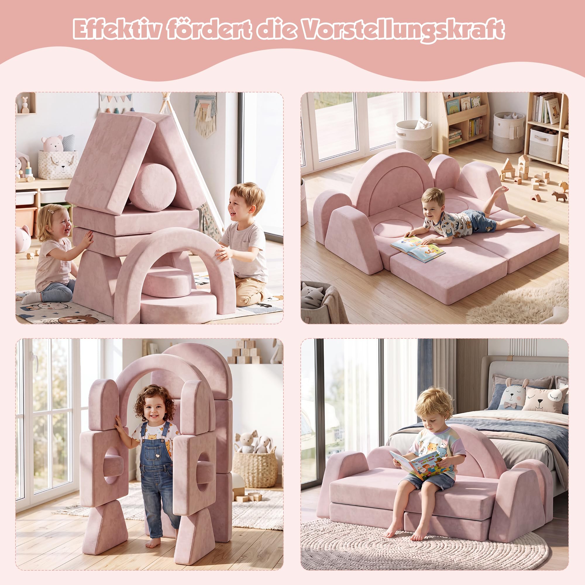 NACHES Spielsofa für Kinder Schlafsofa für Kinderzimmer (Rosa, 2-Sitzer)