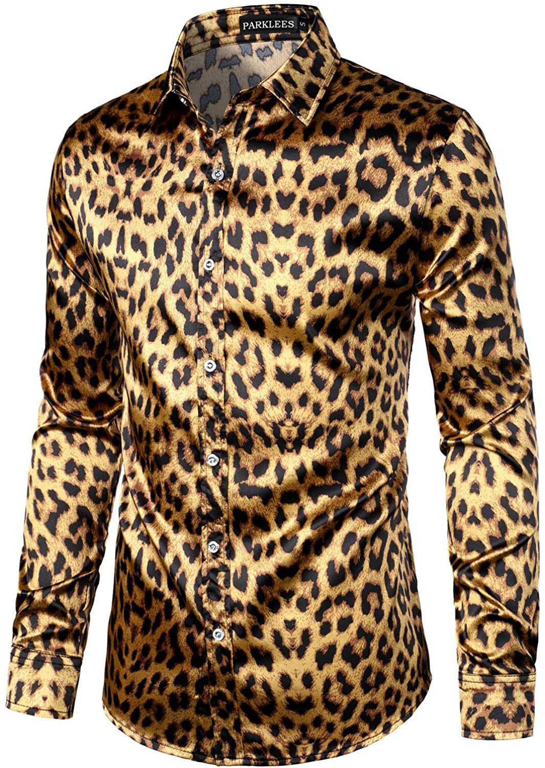 PARKLEES Camisa de vestir informal de satén con botones y estampado de seda para hombre, para fiestas y bodas