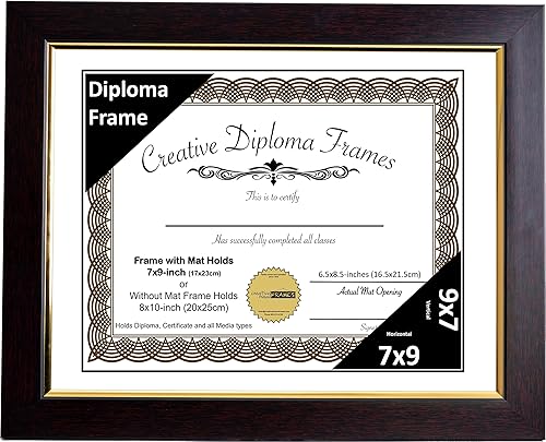 Vista 53 de Creative Picture Frames Marco de diploma de caoba de 10 x 13 con borde dorado, incluye caballete de vidrio blanco y ganchos de pared instalados
