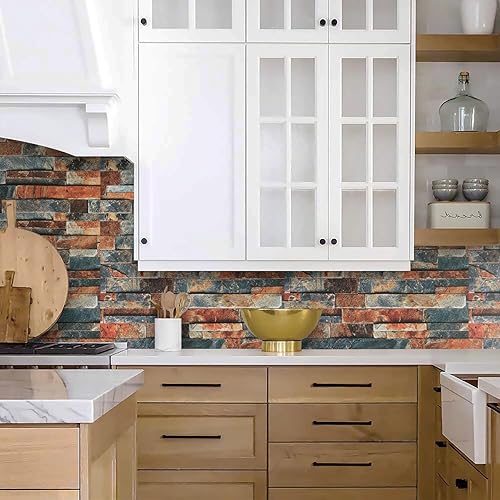 Miniatura 5 de Papel tapiz de piedra de ladrillo para despegar y pegar, 17.8 x 472 pulgadas, papel de pared autoadhesivo extraíble, papel de pared extraíble,