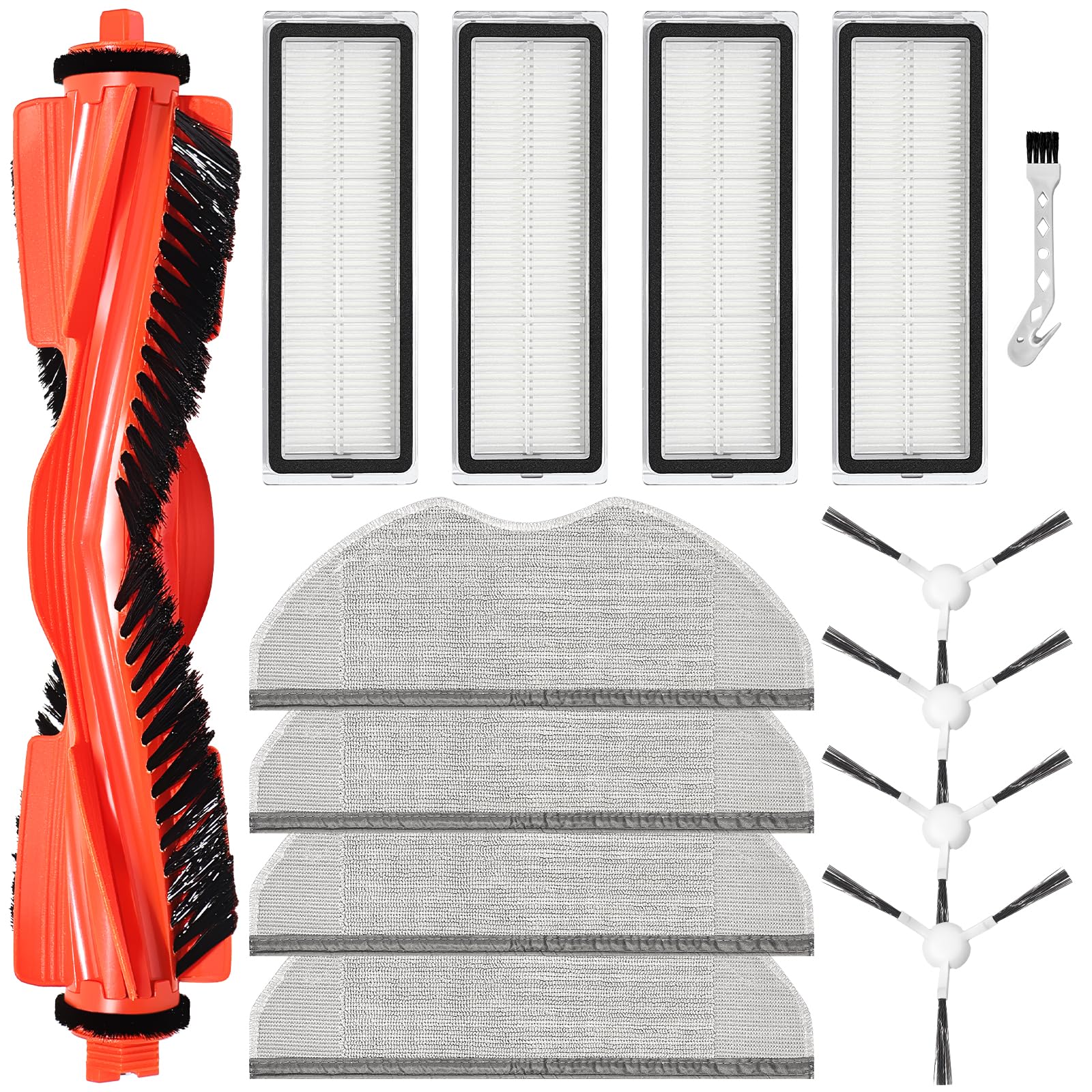 Piezas de repuesto para Xiaomi S40C E101 Robot Aspirador Accesorios,1 cepillo principal, 4 paños, 4 filtros, 4 cepillos laterales,1 cepillo de limpieza
