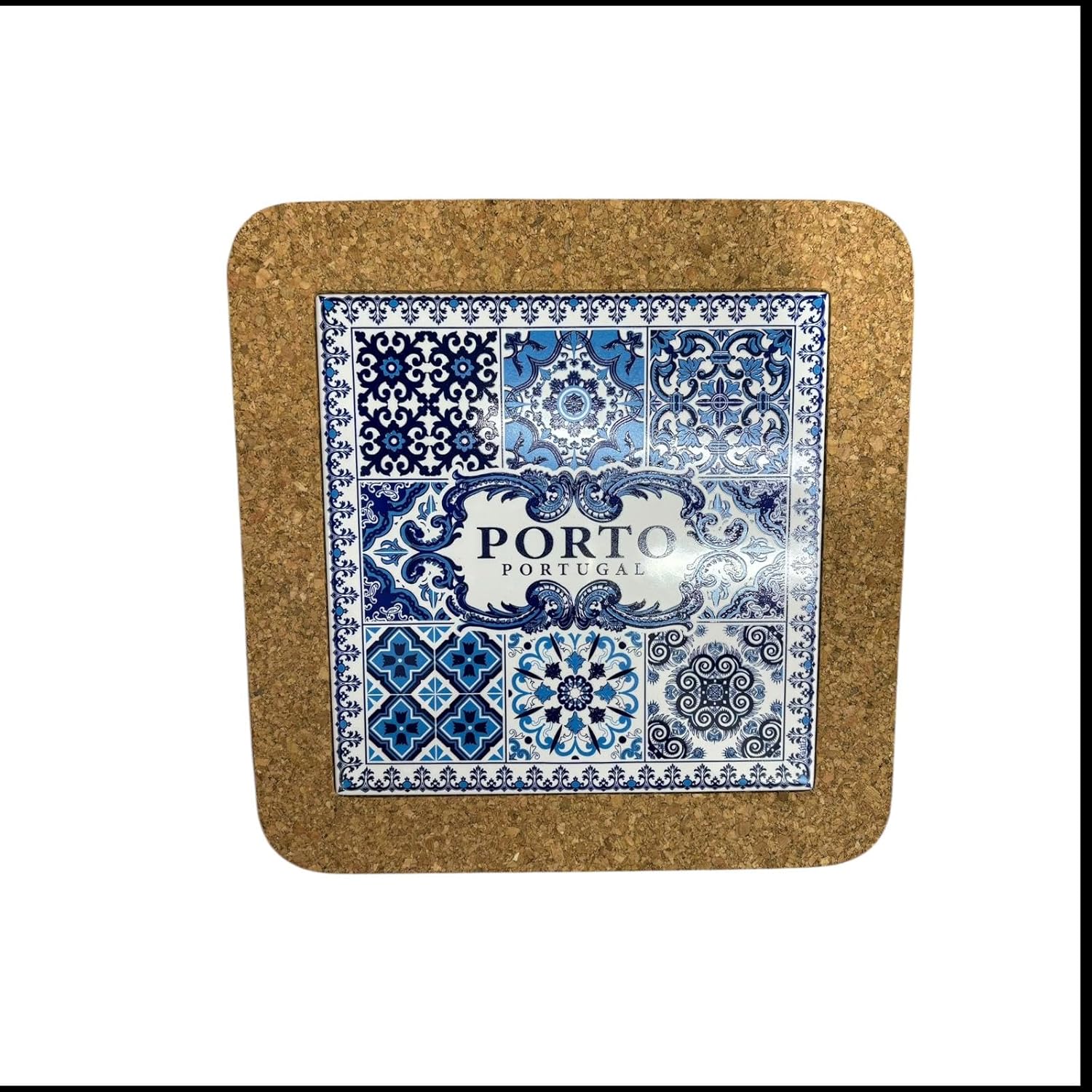 Azulejo Ethnic Portugese Ceramic Tiles - Cork Trivets - Perfect Souvenir & Gift from Portugal (7.8 Inch - 20cm) (2 Sardine & Rooster)