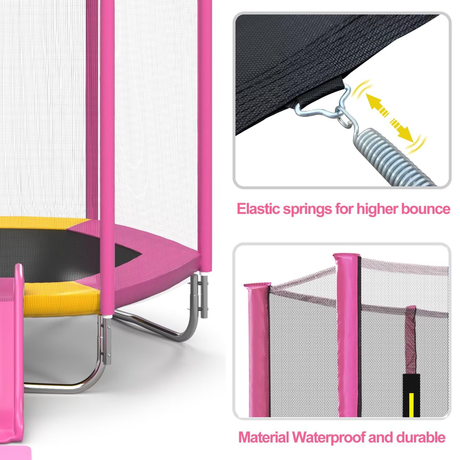 Merax 7ft Kids Trampoline with Slide,Enclosure Net and Ladder, Climb ‘n Slide Small Toddler Trampoline Indoor Outdoor for Kids, Pink