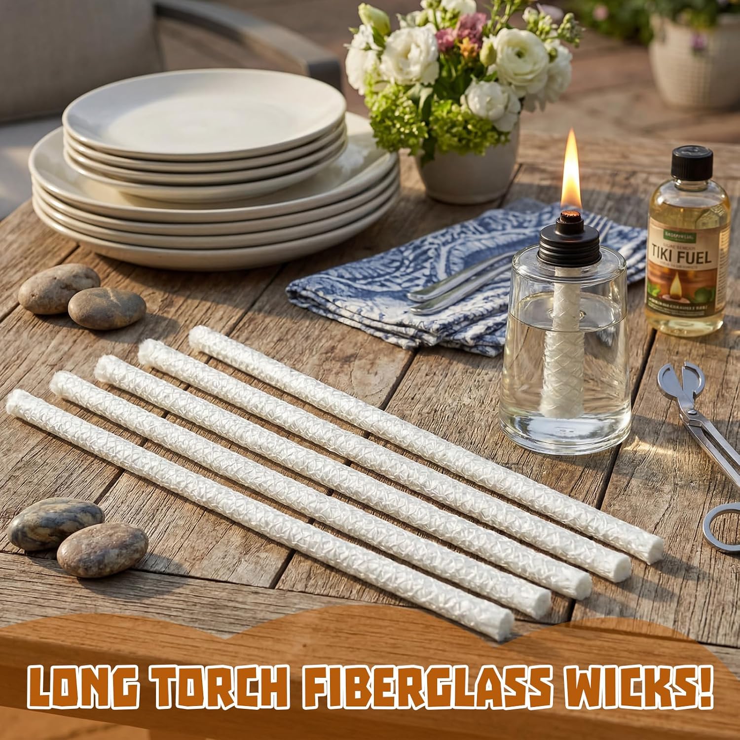 MTLEE 6 Pcs 16 Inch Long Life Torch Wick Replacement Fiberglass Replacement Wicks for Torches Citronella Torches Oil Lamps Outdoor Garden Party