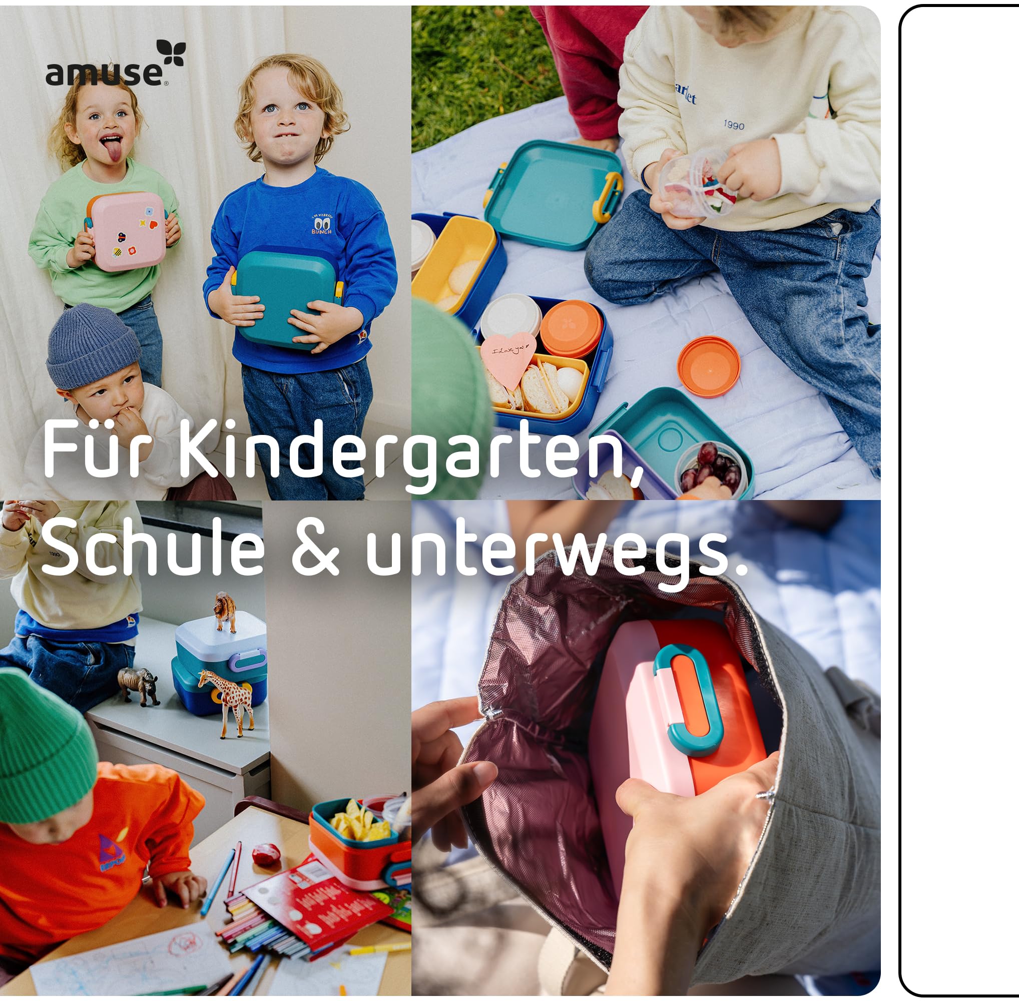 Amuse Rikko Brotdose Kinder mit Fächern | Bento Box inkl. Snackbox mit Fächern | Lunchbox Kinder, Brotdose Kindergarten, Brotbüchse Vesperbox, Brotzeitbox, Brotbox, Jausenbox | Vesperdose mit Fächern