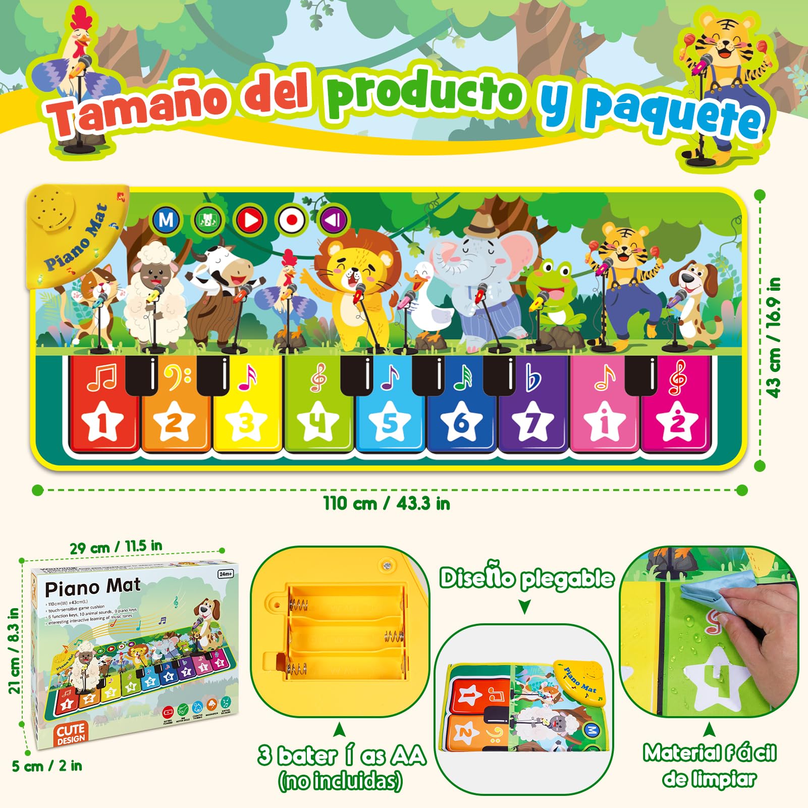Juguetes Niños 1 Año, Alfombra Musical con 10 Sonidos De Animales Regalo 1 2 Niños Niña Años, Piano Infantil Juegos Juguetes Montessori Educativos Sensoriales Bebe Regalos Pascua Niño