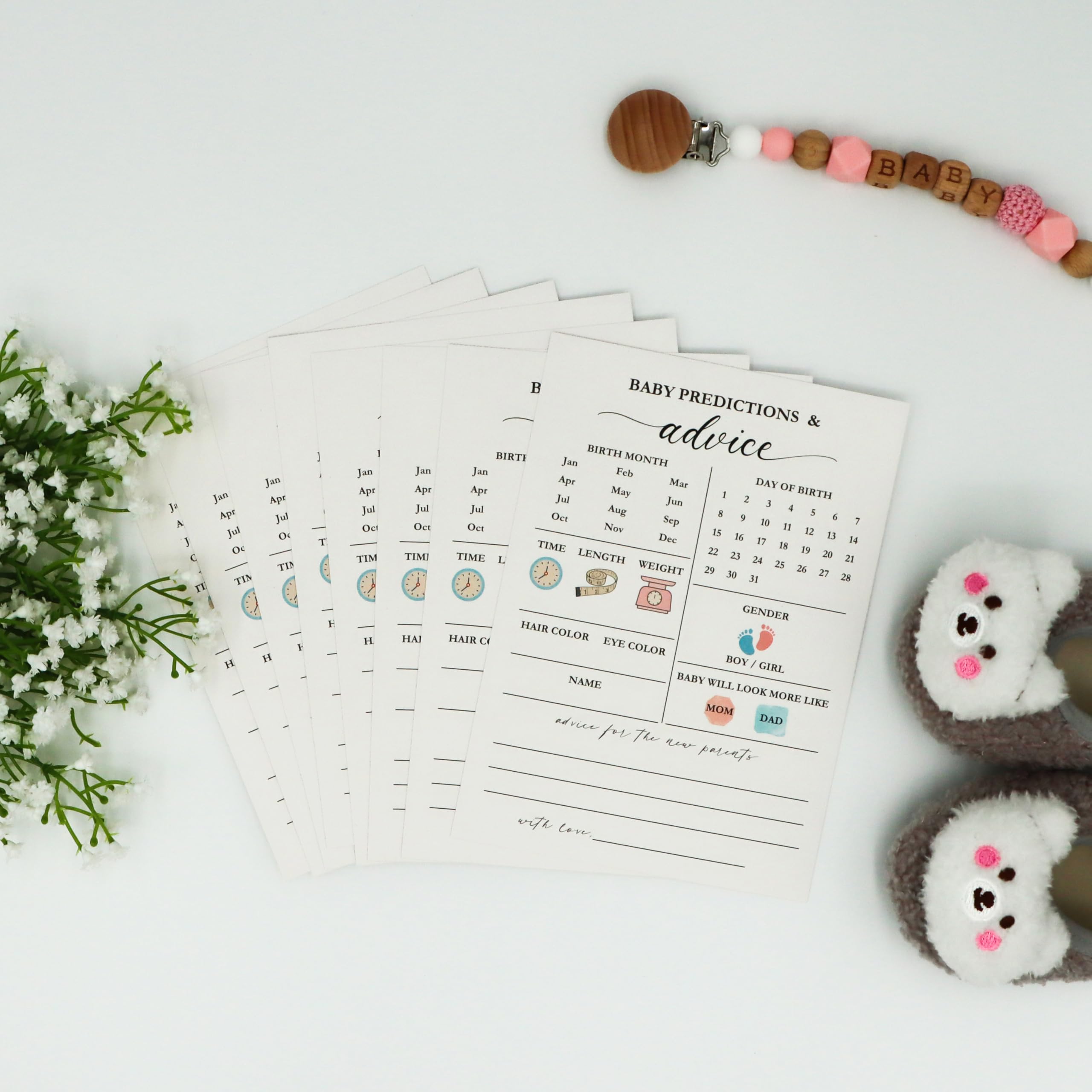 Baby Predictions and Advice Cards for Baby Shower, 50 Baby Prediction Cards