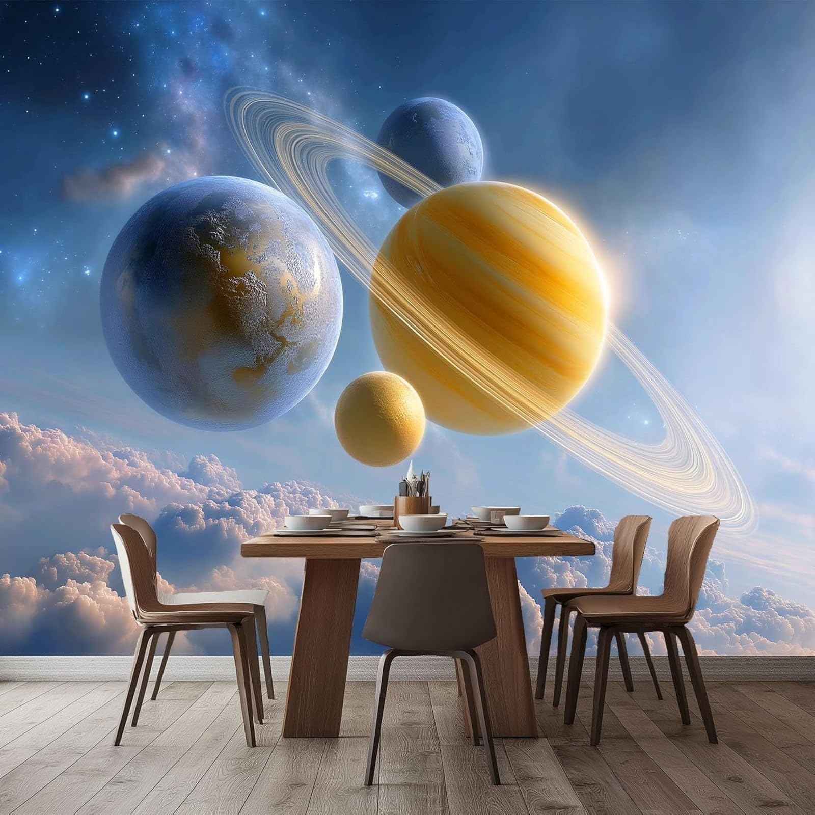 pdghsdkgjh Science Fiction Universe Mural Blue Wallpaper Dream Sky - Wall Decor for Living Room Children's Room, 400cm x 280cm Stickers - Frameless Painting - Poster