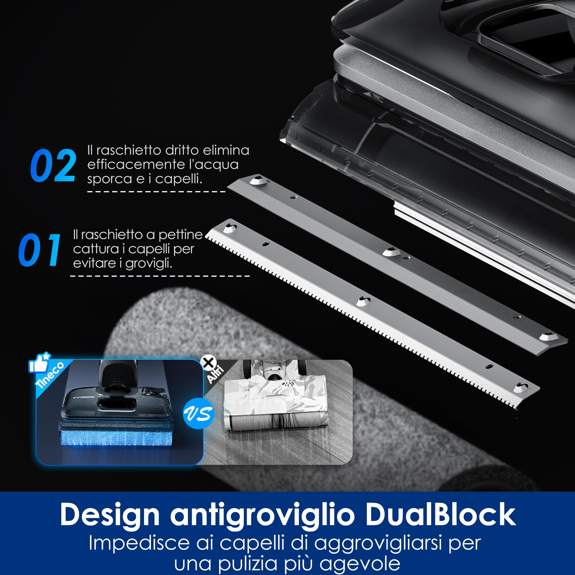 Tineco Floor One Switch S7 Stretch Aspirapolvere lavapavimenti Multifunzione 5 in 1, Design Piatto a 180°, Asciugatura Rapida con Aria Calda a 85°C, Design Anti-groviglio