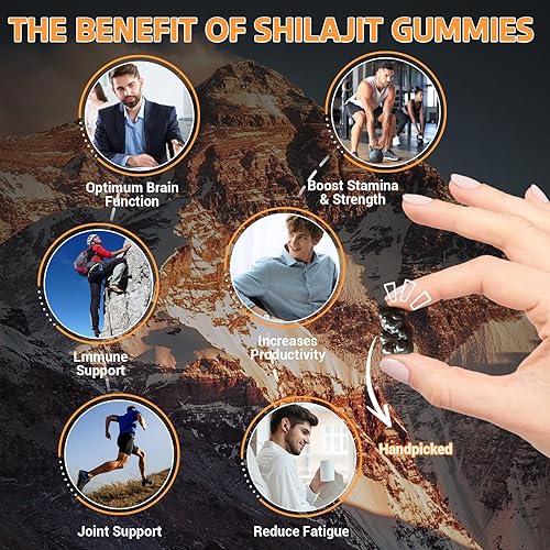 Miniatura 2 de Gomitas Shilajit de 600 mg, Shilajit puro con Ashwagandha y aceite de semilla negra, gomita Shilajit sin azúcar con más de 85 minerales y ácido