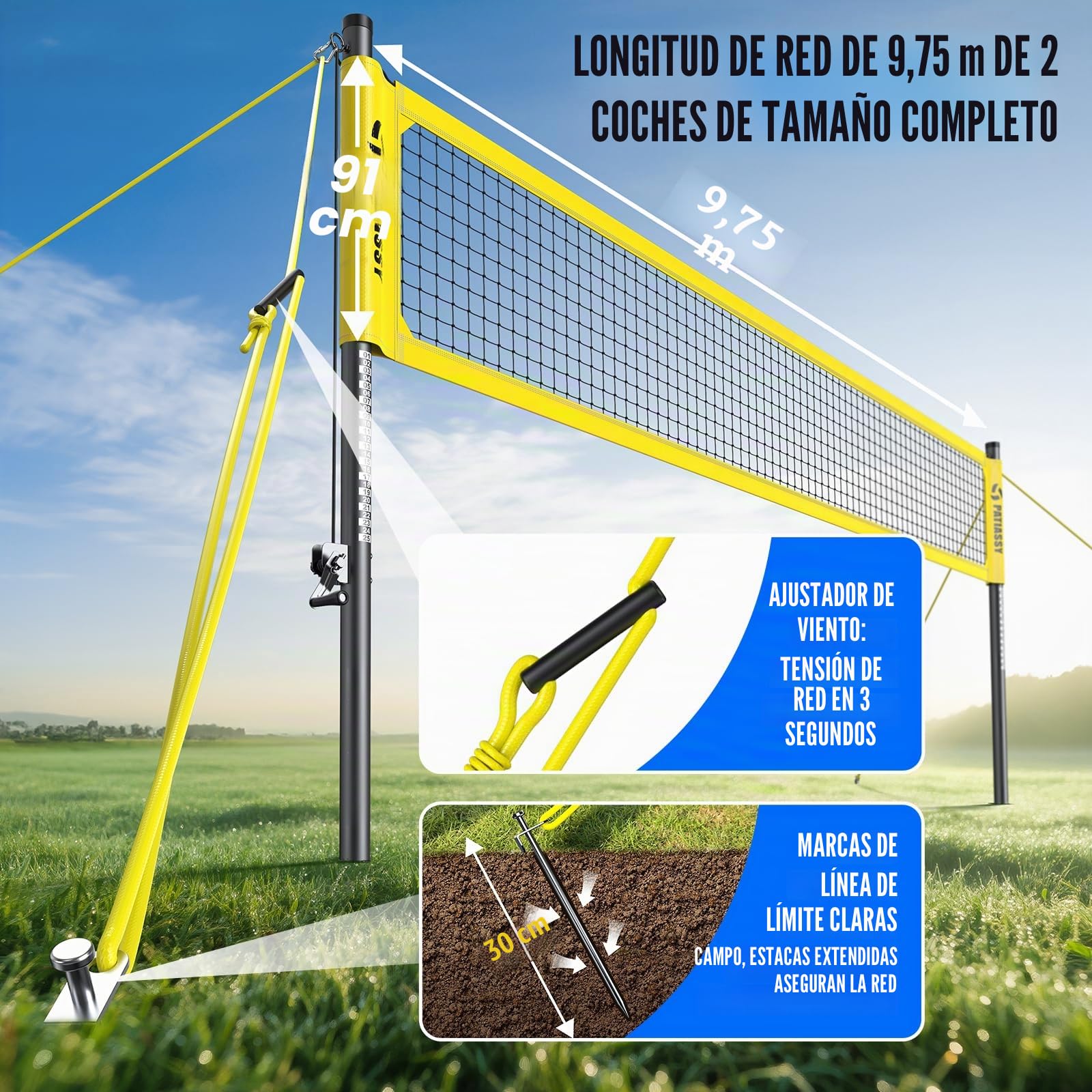 Juego de Red de Voleibol Profesional portátil para Exteriores con Postes de Altura Ajustable, Sistema de cabrestante, Voleibol con Bomba y Bolsa de Transporte para Patio Trasero y Playa