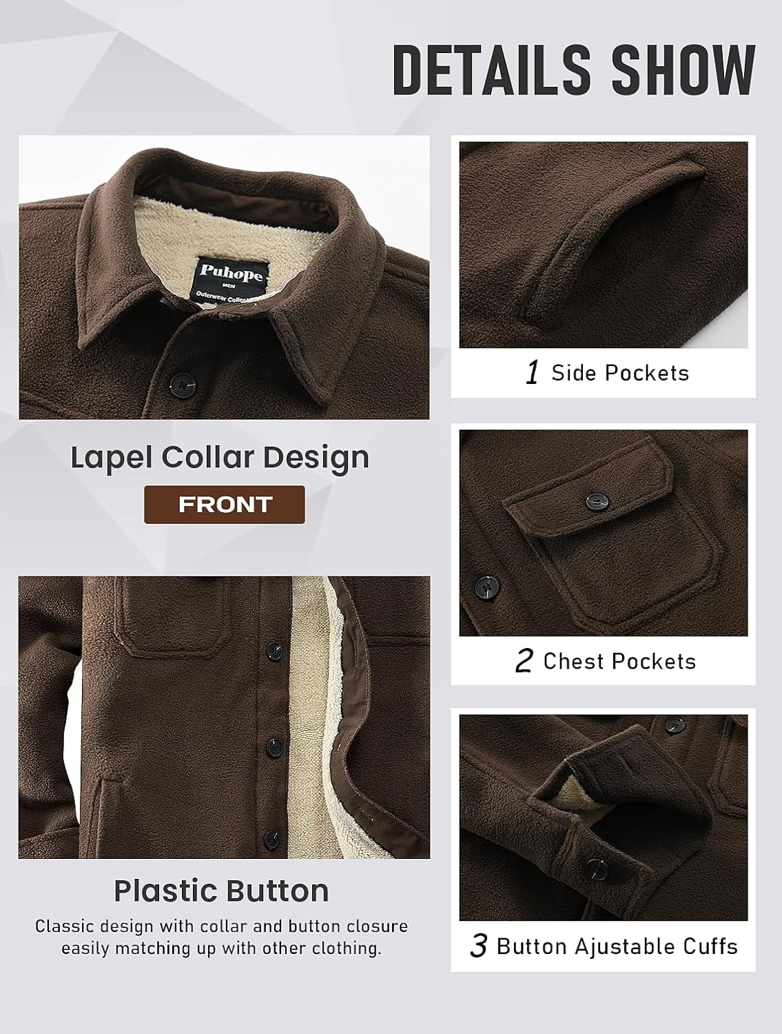 Puhope Jaqueta masculina de lã polar com forro de sherpa quente para homens, jaqueta grossa de botões com vários bolsos em promoção! Veja a oferta e mais achadinhos de Jaquetas & Casacos 5 Hoje é o melhor dia para comprar Puhope Jaqueta masculina de lã polar com forro de sherpa quente para homens, jaqueta grossa de botões com vários bolsos com aquele preço maroto! Promoção! Aproveite a oferta! 5