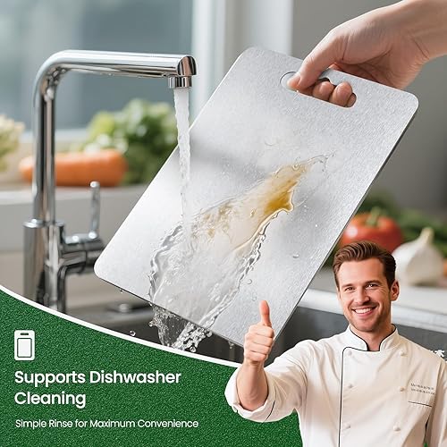 Miniatura 5 de Juego de 3 tablas de cortar de titanio (S+M+L), tablas de cortar de cocina de titanio 100% puro, tabla de cortar y servir de doble cara para carne,