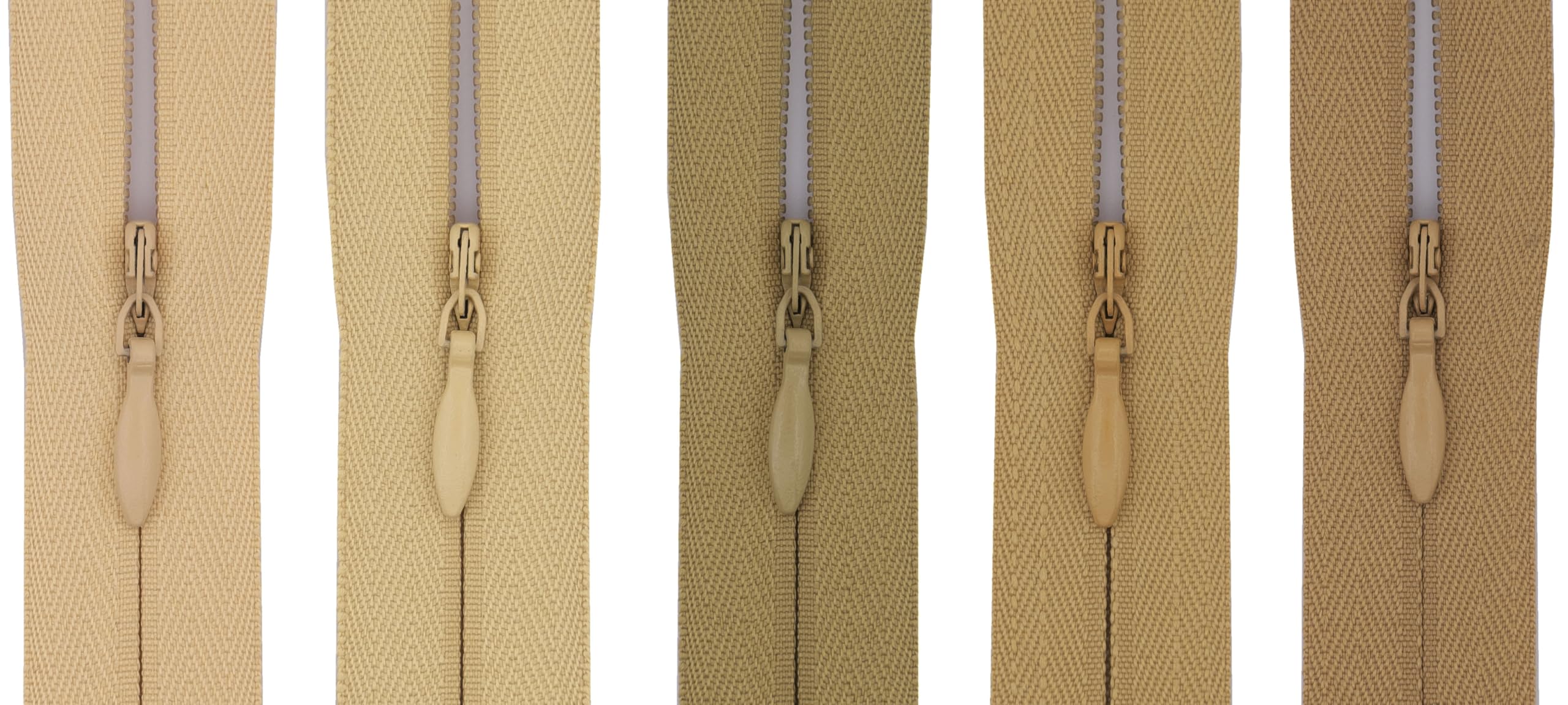 #3 Invisible Zip 18 Inch (45cm) – with Woven Tape for Large Cushions, Floor Pillows & Long Dress Backs - for Upholstery & Dressmaking - Pack of 5 (5 Different Shades) (Beige & Khaki Mix)