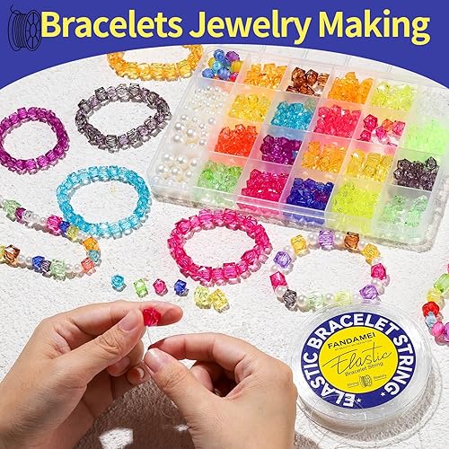 Miniatura 4 de FANDAMEI Cuerdas elásticas de 0.031 in para pulseras, cordón elástico de cristal para hacer joyas, cordón elástico transparente para abalorios, hilo