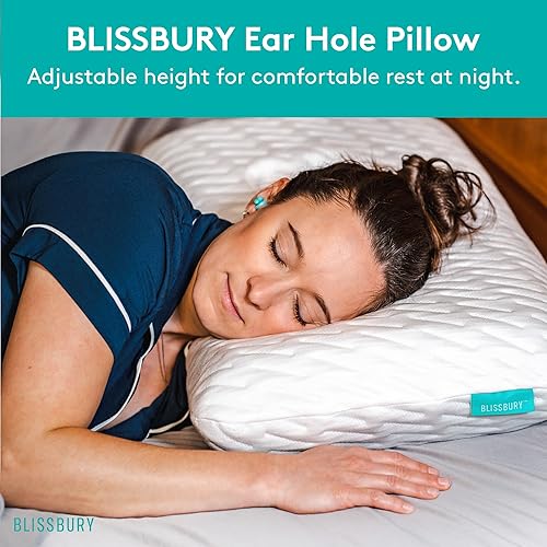 Miniatura 4 de BLISSBURY Almohada de oreja con funda de satén  Diseño de almohada para perforación de oreja  Almohada de espuma viscoelástica ajustable de 4 a 5