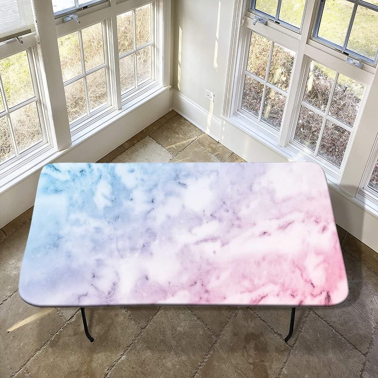 Marble Elastic Fitted Polyester Tablecloth, 36