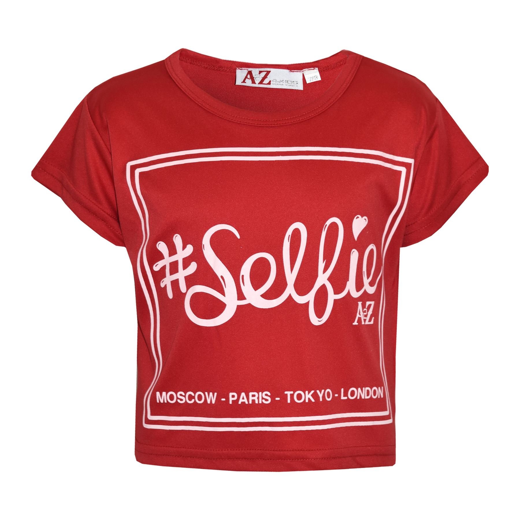 A2z 4 Kids Girls Red Top Kids #Selfie Print Stylish Fahsion Trendy T Shirt Crop Top 7-13 Years