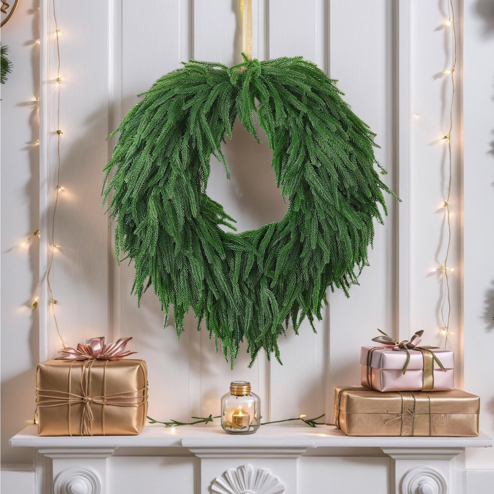 Weihnachtskranz für den Innenbereich, 60 cm, Heimdekoration, Grünkranz, dekorative Girlande für Eingang, Weihnachten, Kaminsims, Wand, Kamin, Fenster, Hausbesitzer, Innen- und Außenbereich, Haustür