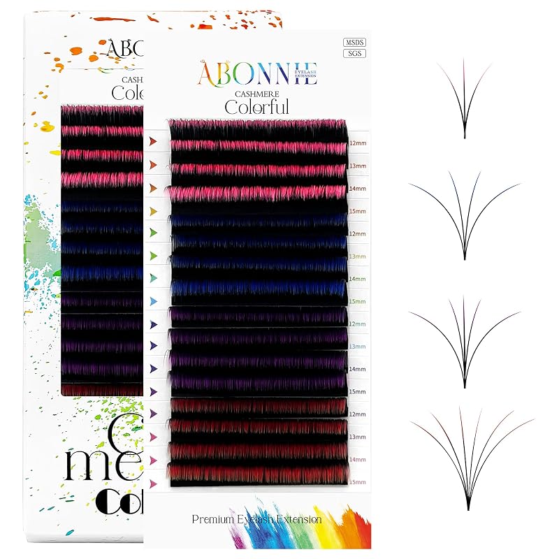 Extensões de cílios coloridos ABONNIE, leques para volume, curvatura C, 0.07, 17–20 mm, Black Ombre