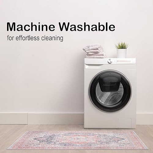 Miniatura 6 de Adiva Rugs Alfombra lavable a máquina con parte trasera antideslizante para sala de estar, dormitorio, cuarto de baño, cocina, impresión vintage