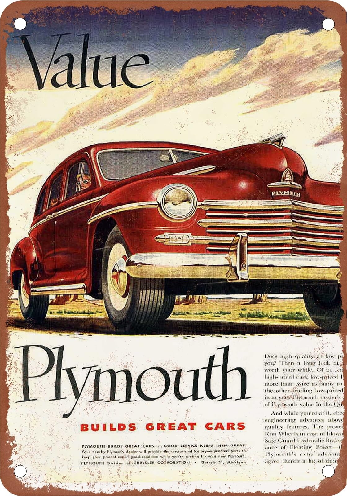 Miaomansenstore Metal Sign - 1948 Plymouth Vintage Ad 02 - Old Retro Rusty Look Home Decor