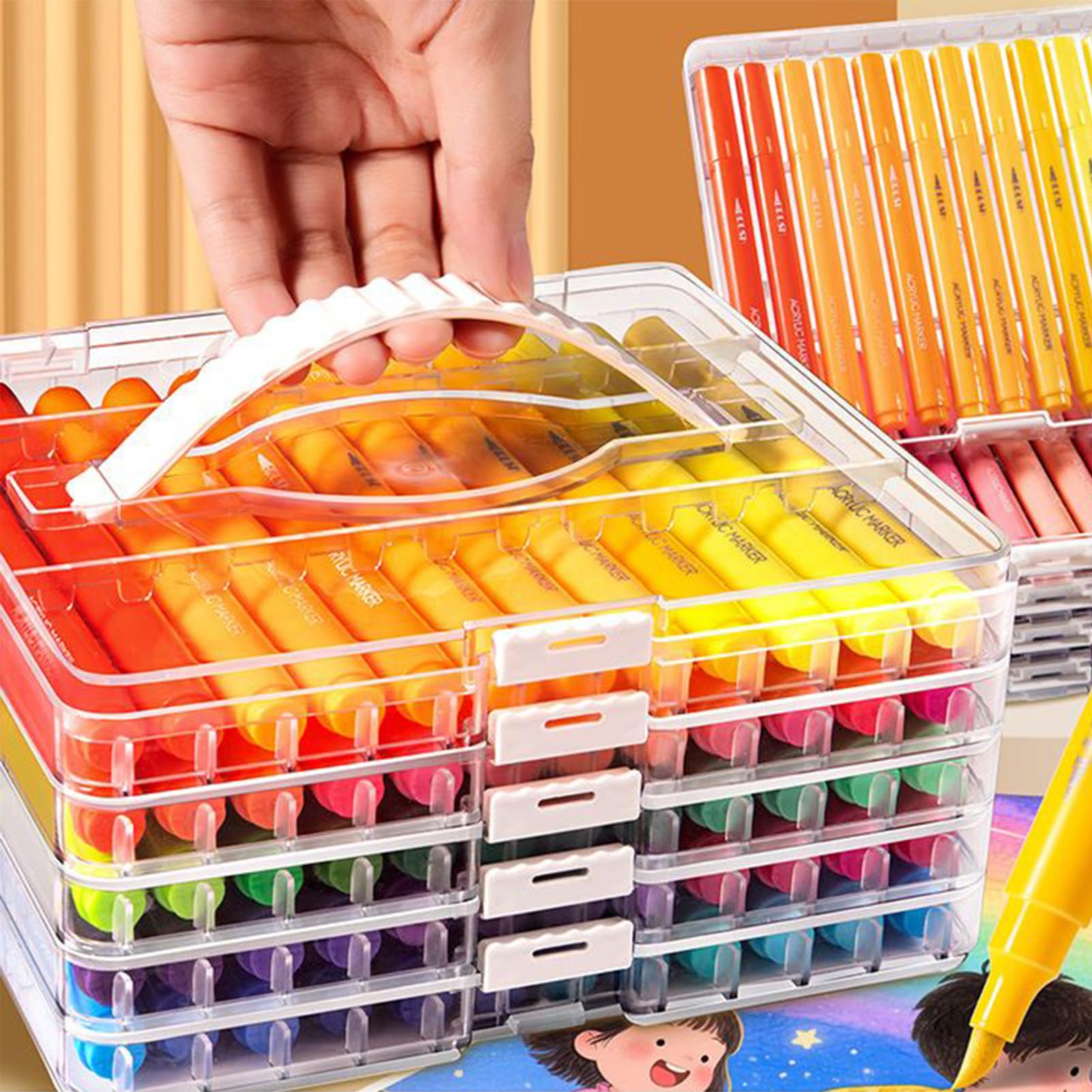 Acrylstifte, permanente Acryl-Marker, weiche Spitze, schnell trocknende | Farbstifte, 60 Farben, Set für Stoff, Holz, Metall, Glas, Kunstbedarf zum Zeichnen, Färben, Basteln, 14 x 1,2 cm, mehrfarbig,