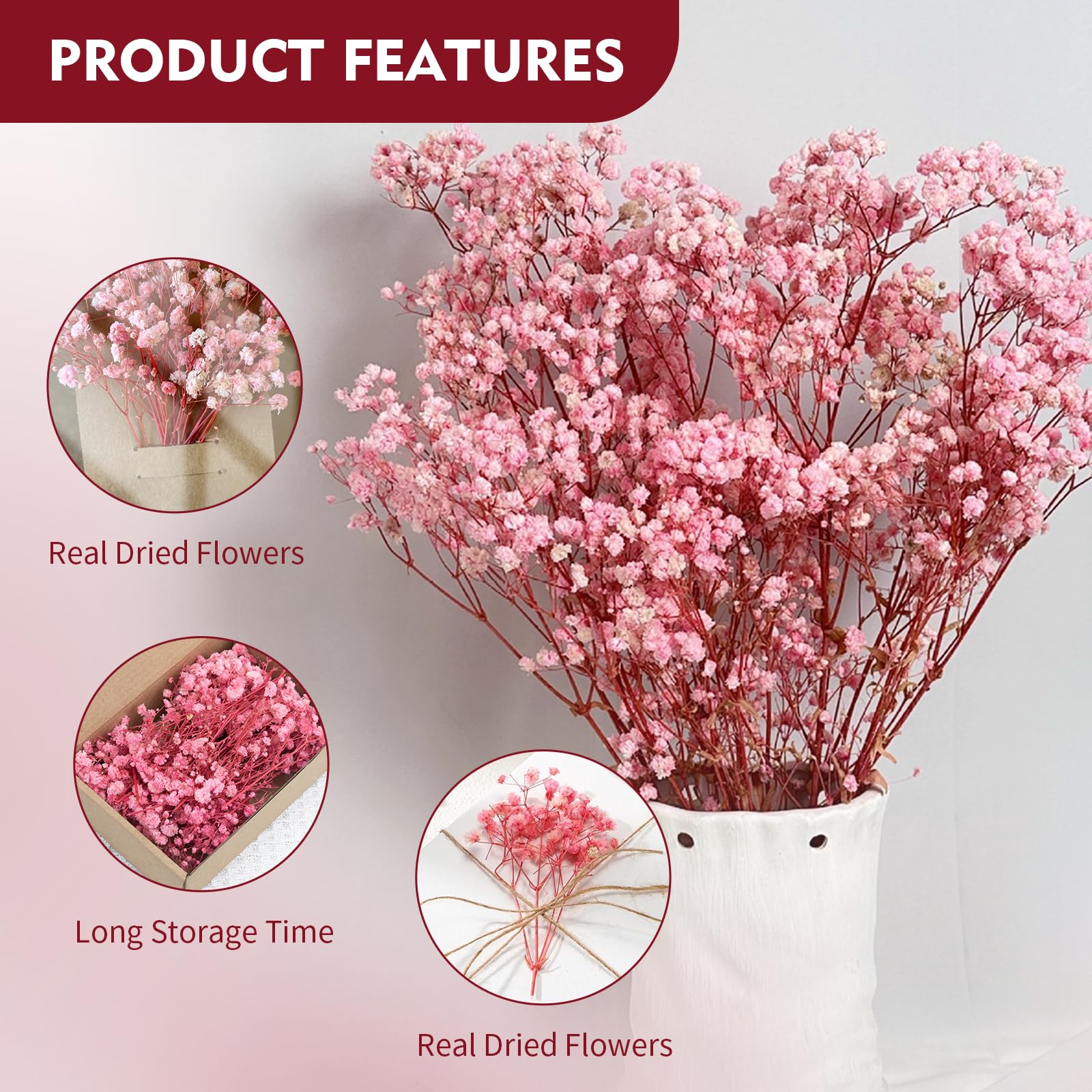 Schleierkraut Getrocknet, 50 Stück Trockenblumen zum Basteln Schleierkraut Klein Getrocknete Blumen Getrocknete Blüten für DIY Fotorahmen, Lesezeichen, Grußkarten (Rosa)