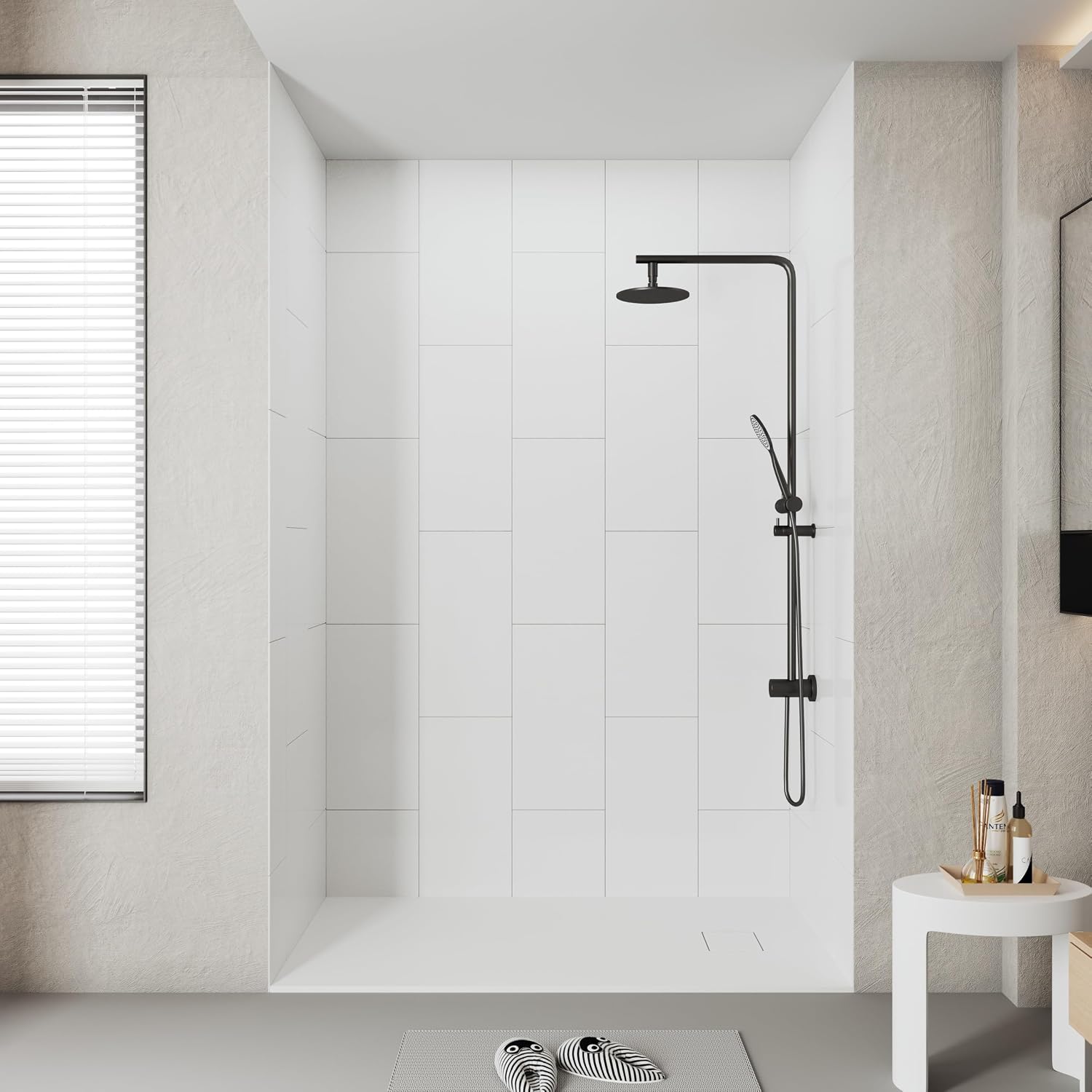 Paneles de Pared para Ducha, 152,4 cm de Ancho x 81,3 cm de Profundidad x 243,8 cm de Alto, Panel de Ducha en Compuesto de Moldeo en Hoja (SMC), Blanco Mate miniatura 1