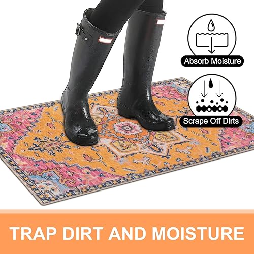 Miniatura 3 de Collive Tapete retro para puerta de interior, antideslizante, lavable, absorbe rápidamente, tapetes de bienvenida, tapetes de pelo bajo, alfombra