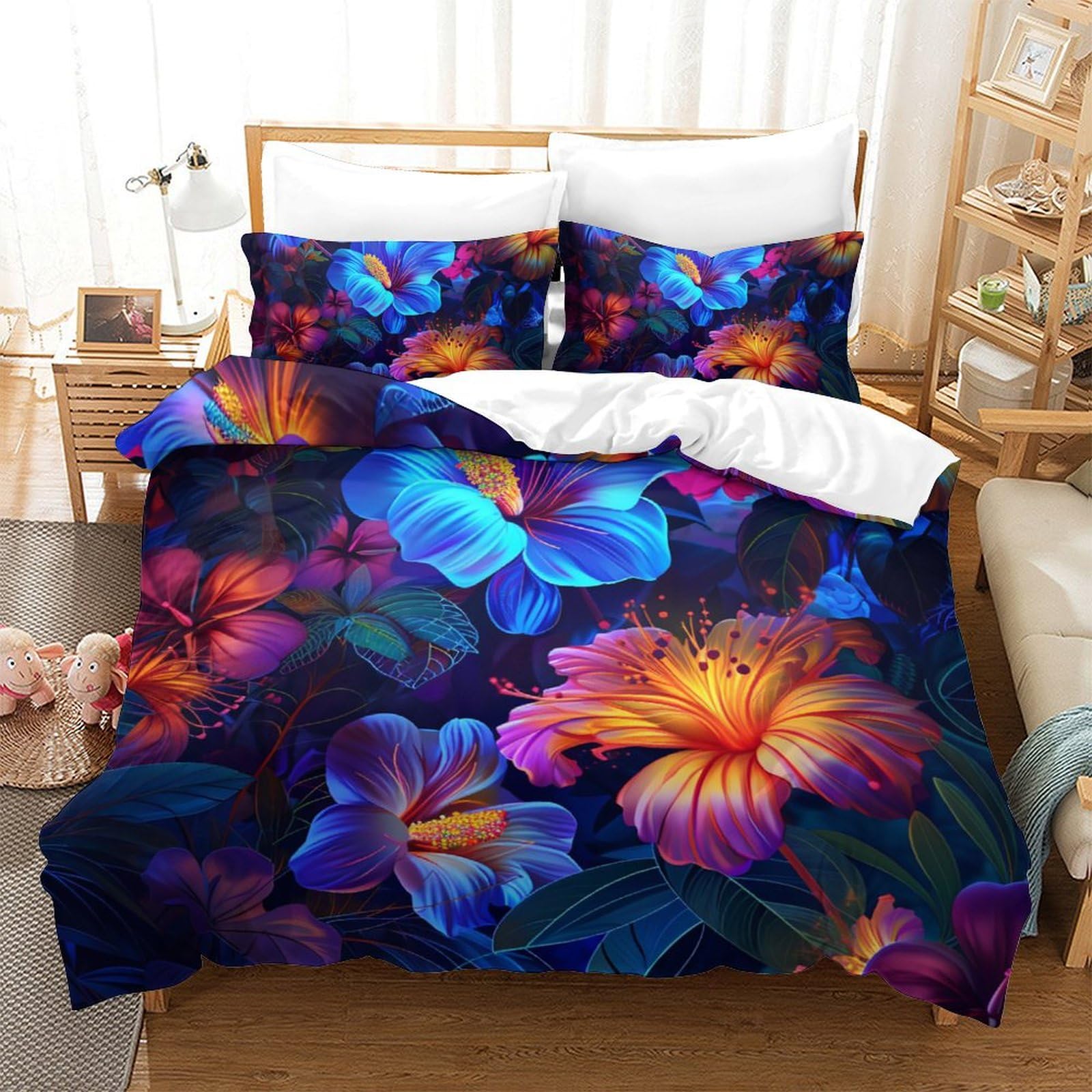 Parure de lit fleurs 3D avec housse de couette 200x200 pour literie enfants et ados