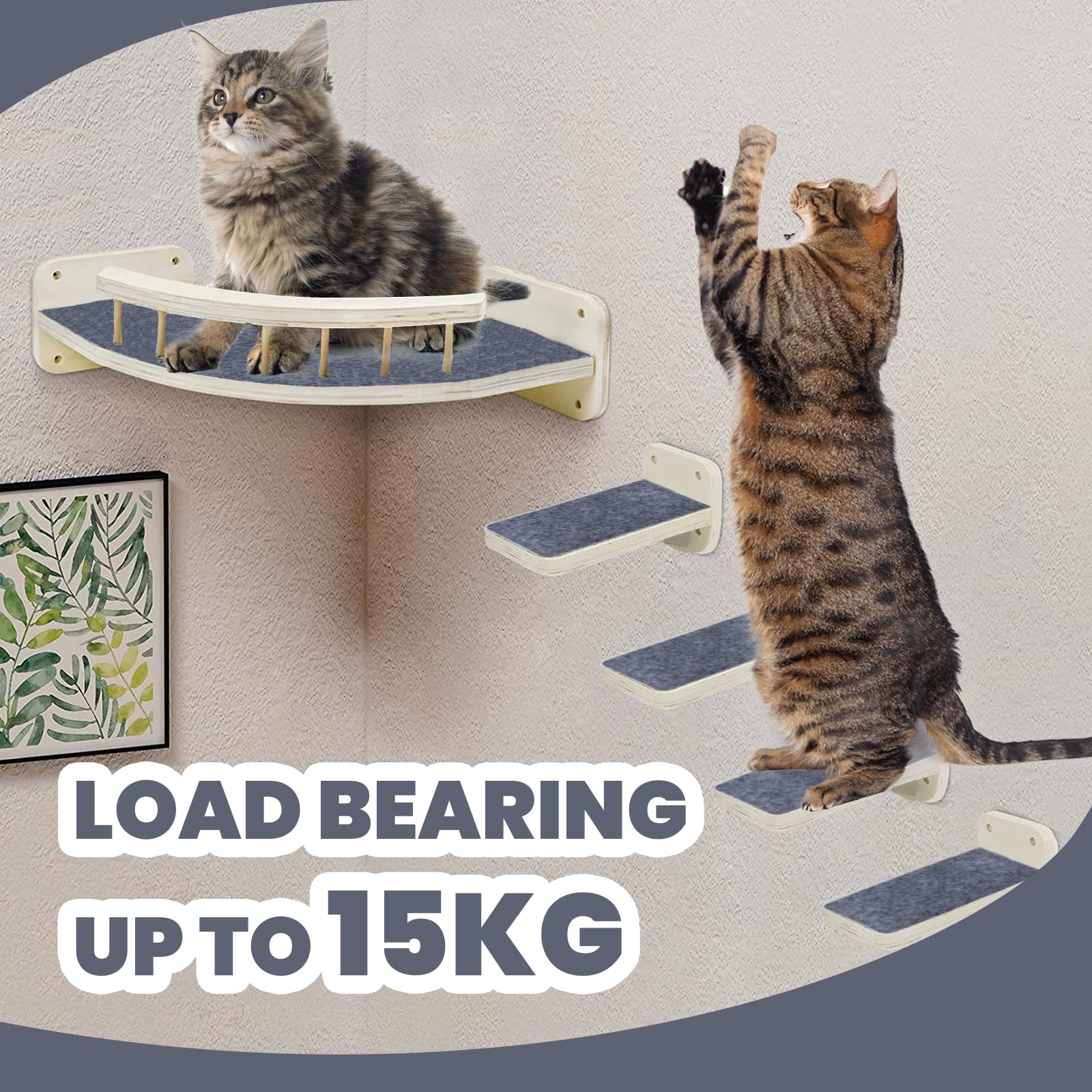 Shiawase Parete da Arrampicata per Gatti Con Tappetino Antiscivolo, Set di Mobili in Legno da 5 Pezzi, Comprese Viti di Montaggio, Fino a 15 kg