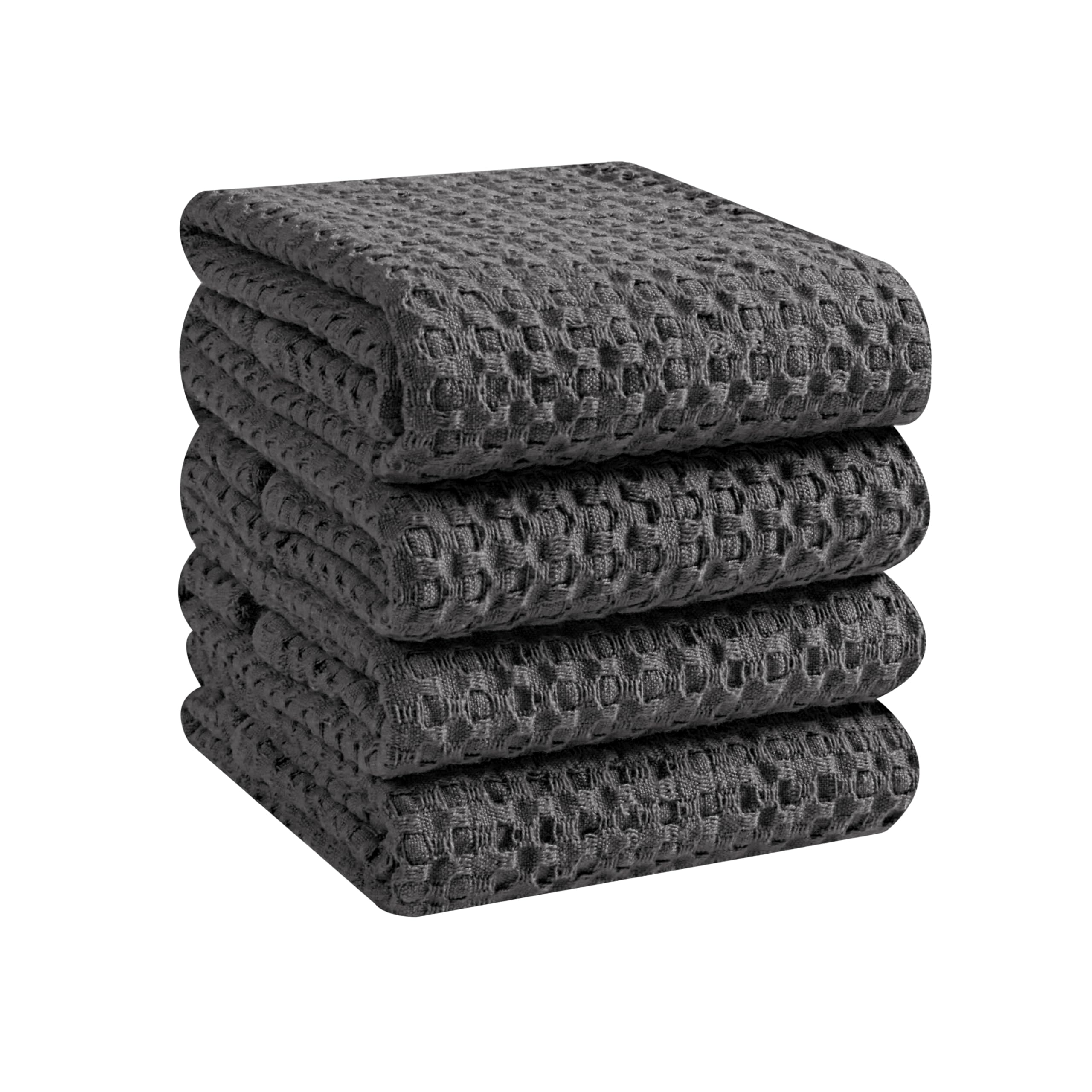 Native Fab Set of 4 Premium Waffle Dish Towels 16x26 inches - Soft Absorbent - 100% Cotton Kitchen Towels for Quick Drying Dishes, Reusable Cleaning Cloths, Grey — image 1
