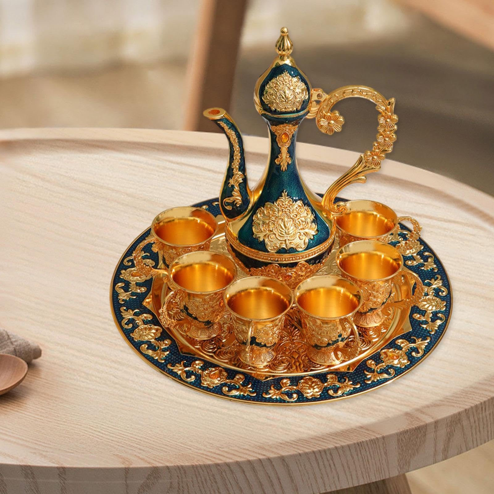 Yajuyi Service à Thé Turc, Comprenant Une Théière, Un Plateau à Café et Six Tasses. Idéal comme Cadeau pour Un Anniversaire, Un Mariage Ou Toute Autre Occasi, Bleu