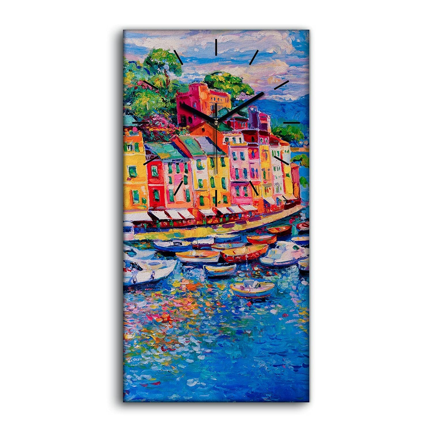 Horloge sur Toile Ville Colorée 30x60cm Grand Tableau Mural pour Salon Chambre