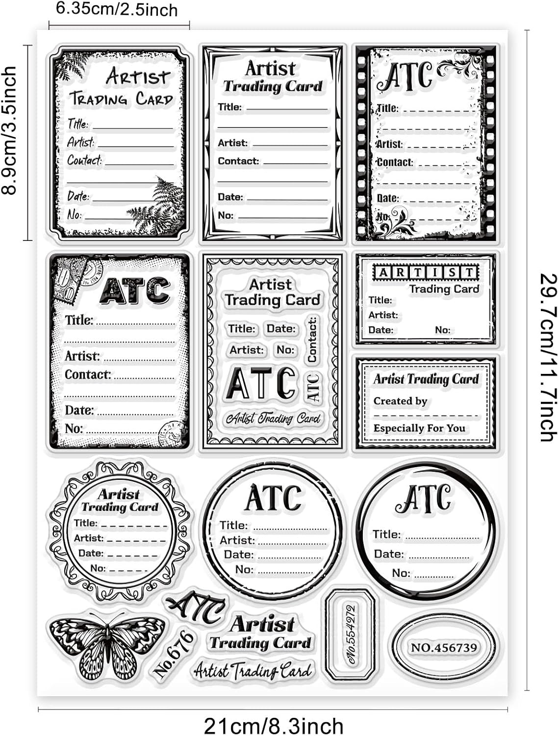 GLOBLELAND ATC Frame Background Clear Stamps for DIY Scrapbooking 11.7x8.3inch Artist Trading Card Silicone Stamp Seals for Cards Making Photo Album Journal Home Decoration