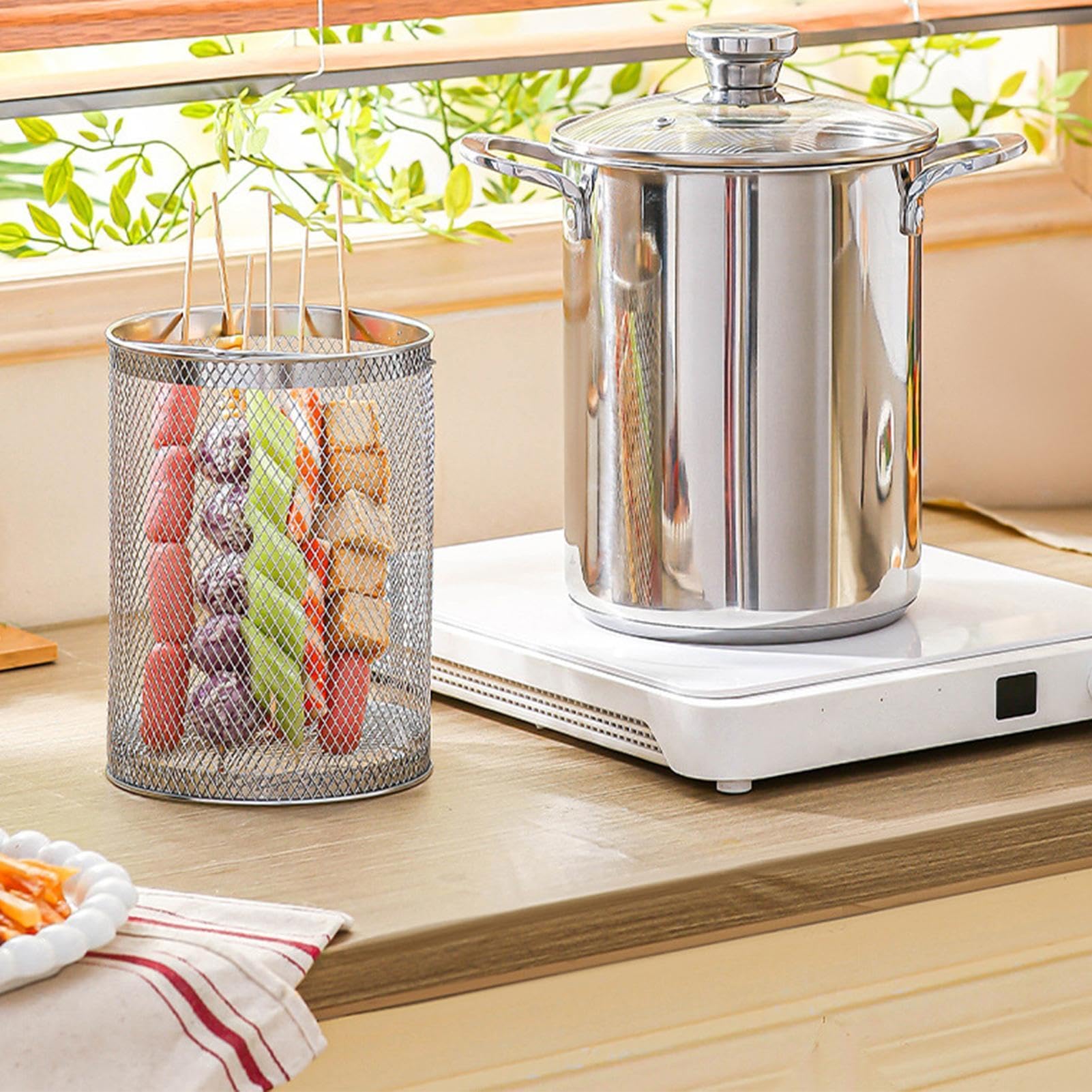 Pentola Pasta in Acciaio Inossidabile Friggitrice Da 4 L | Pentola Per Friggere Per Chef Genitori Preparazione Pasti Feste Riunioni Vacanze Eventi Formali Appartamenti Ristoranti