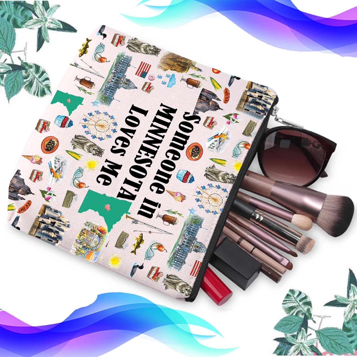 PXTIDY Minnesota Travel Makeup Bag Long Distance Relationships Gift Someone In Minnesota Loves Me Bag Minnesota Souvenir Gift - Image 6