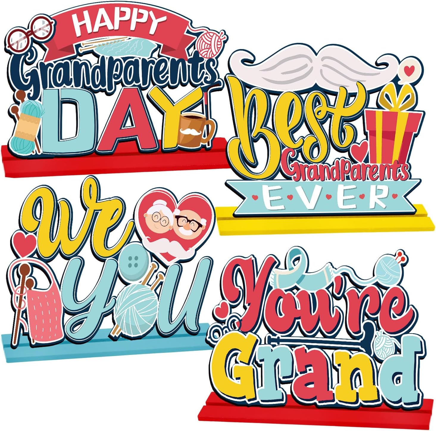 Happy Grandparents Day Decorations - 4PCS Wooden Happy Grandparents Day Centerpieces for Party, You Are Grand Table Topper Sign Supplies, Family Holiday Decor Gifts for Grandpa and Grandma