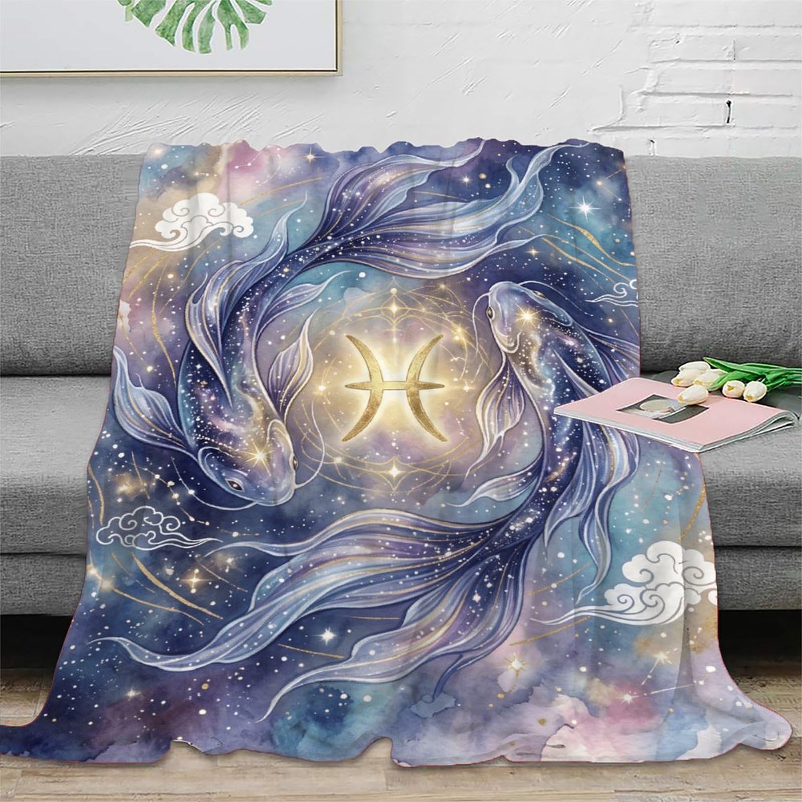 H3B8U2Y5 Cosmic Pisces Koi Blanket, Flannel, Nap, Tranquil Pond Print