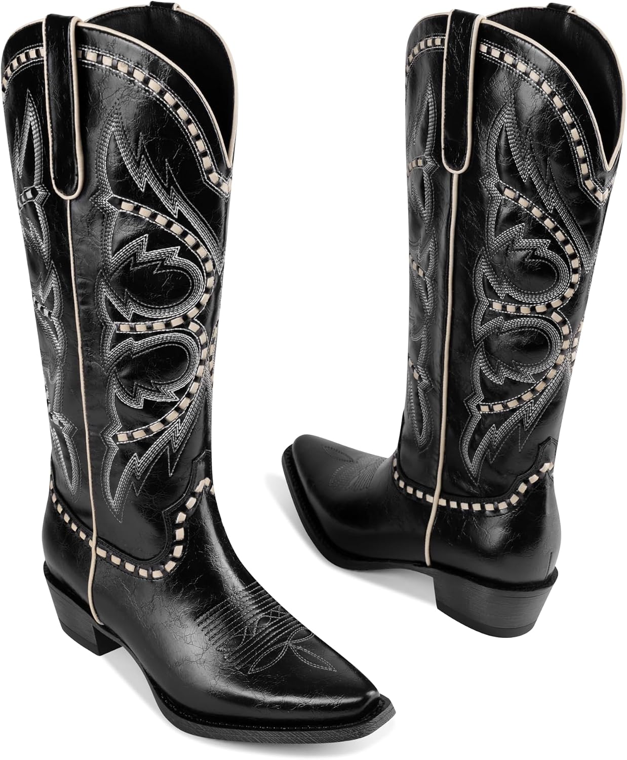 Women's Cowboy Boots Knee High Square Toe Chunky Heel