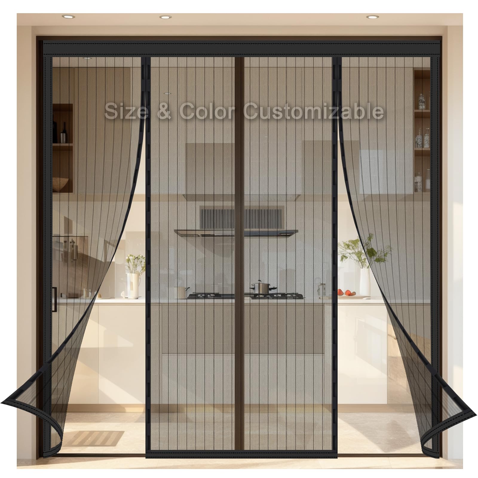 Custom Size Magnetic Screen Door with Double-Sided Opening – for Double Doors & Wide Entrances (100-400cm Width), Self-Closing Mesh Curtain Keeps Flies & Bugs Out, Ideal for Patio Home