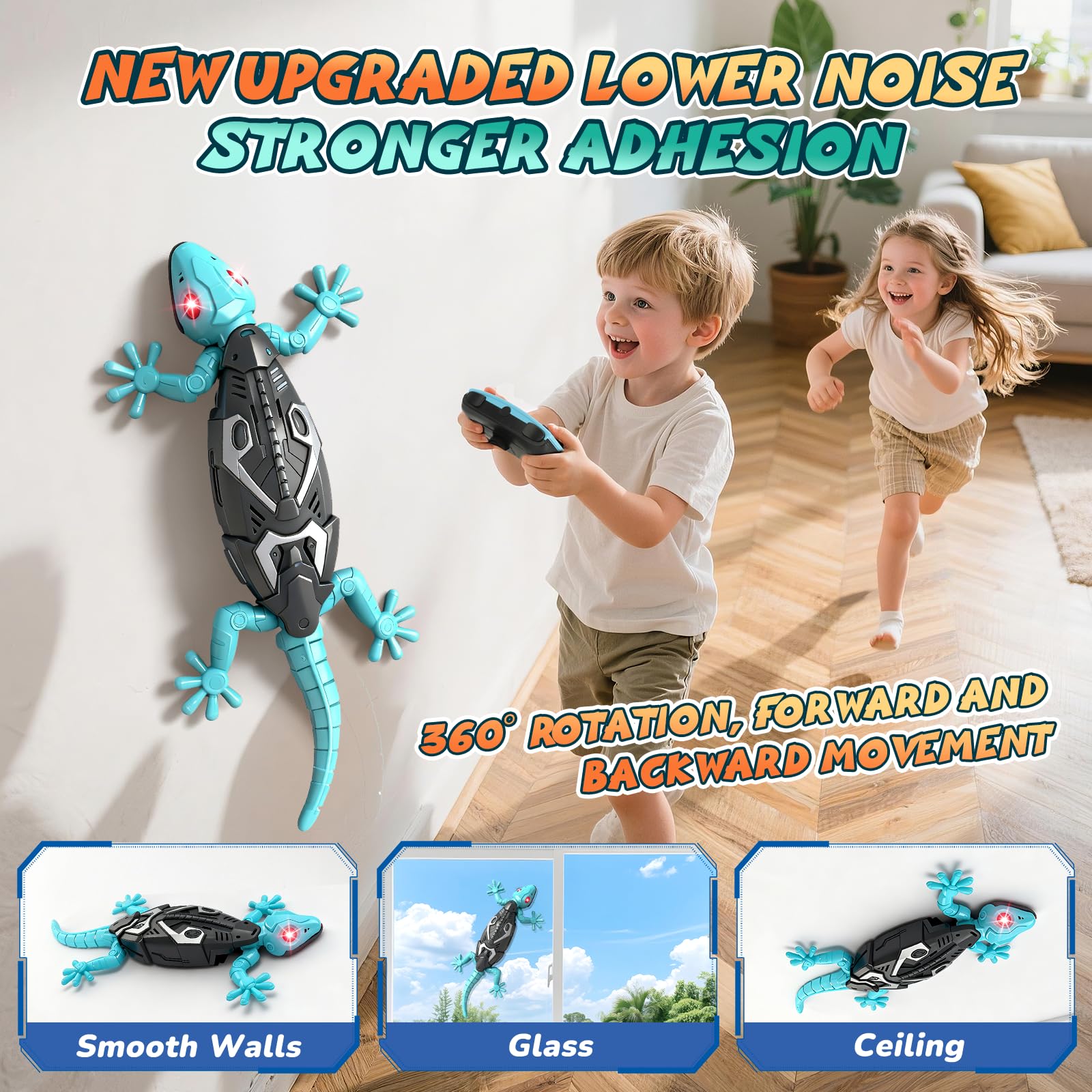 Geco da arrampicata a parete, geco da arrampicata a parete, con occhi a LED, robot RC ricaricabile girevole a 360°, geco da arrampicata a parete, per bambini dai 3 4 5 6 7 e 8 anni, regalo per