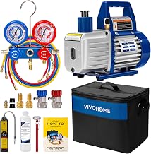 VIVOHOME 1/4HP 3.5CFM Vacuum Pump HVAC Kit for Auto AC Refrigeration | Oil Bottle Manual 3-Way Manifold Gauge Leak Detector Hoses for R134a R12 R22 R502 R410a