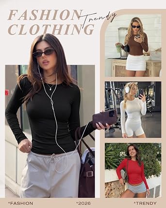 TNNZEET Long Sleeve Shirts for Women Fall Fashion Workout Crop Top Y2K 2026