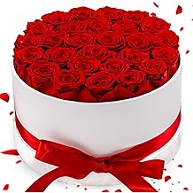27 Forever Roses in Luxury White Box, Eternal Real Roses Birthday Gifts for Women, Preserved Flowers for Delivery Prime, Anniversary, Valentine's Day, Mothers Day for Mom (Red)