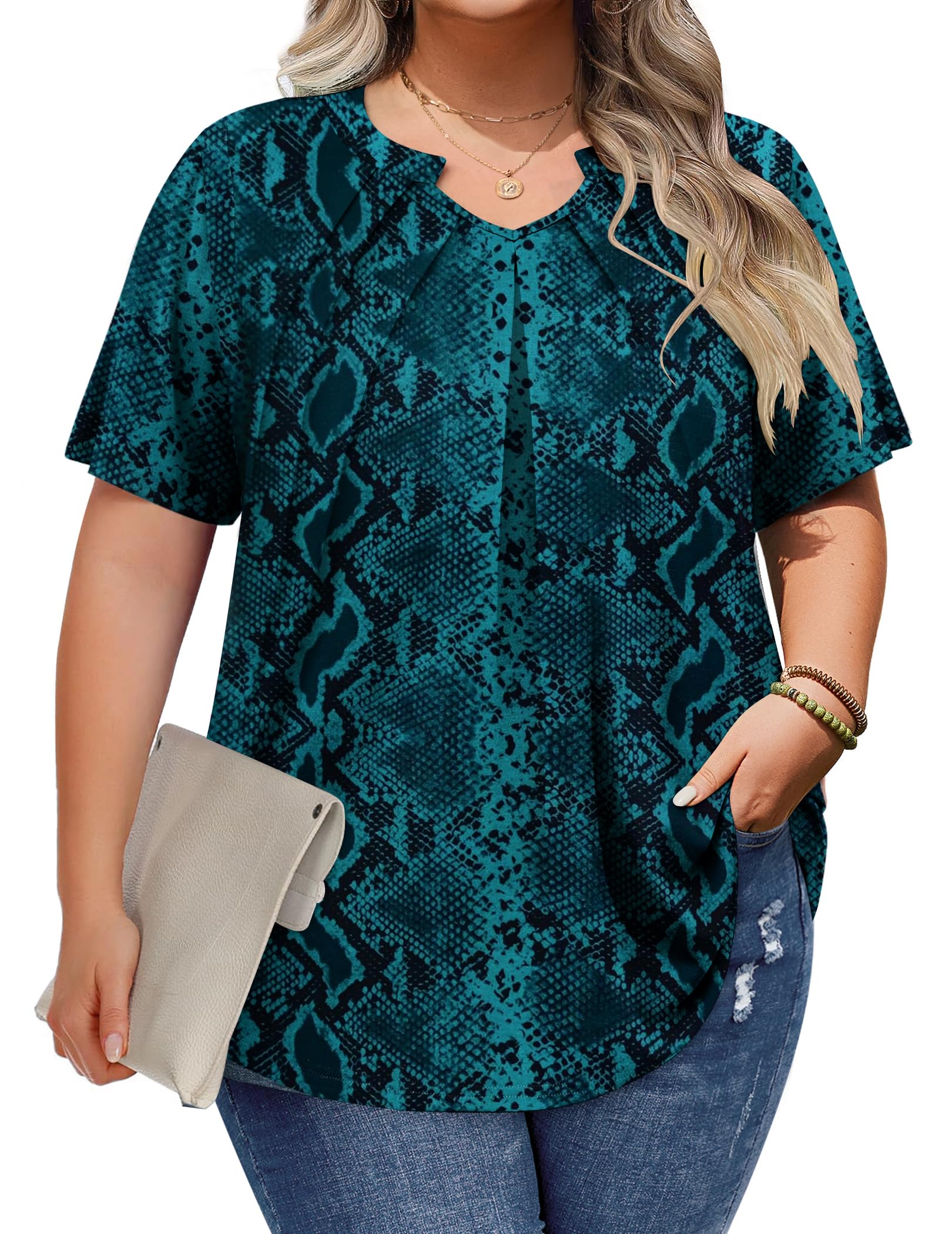 LYHIPSS Plus Size Tops for Women Summer Outfits Short Sleeve V Neck Tunic Tops Spring Clothes Casual Blouses 1X-5X